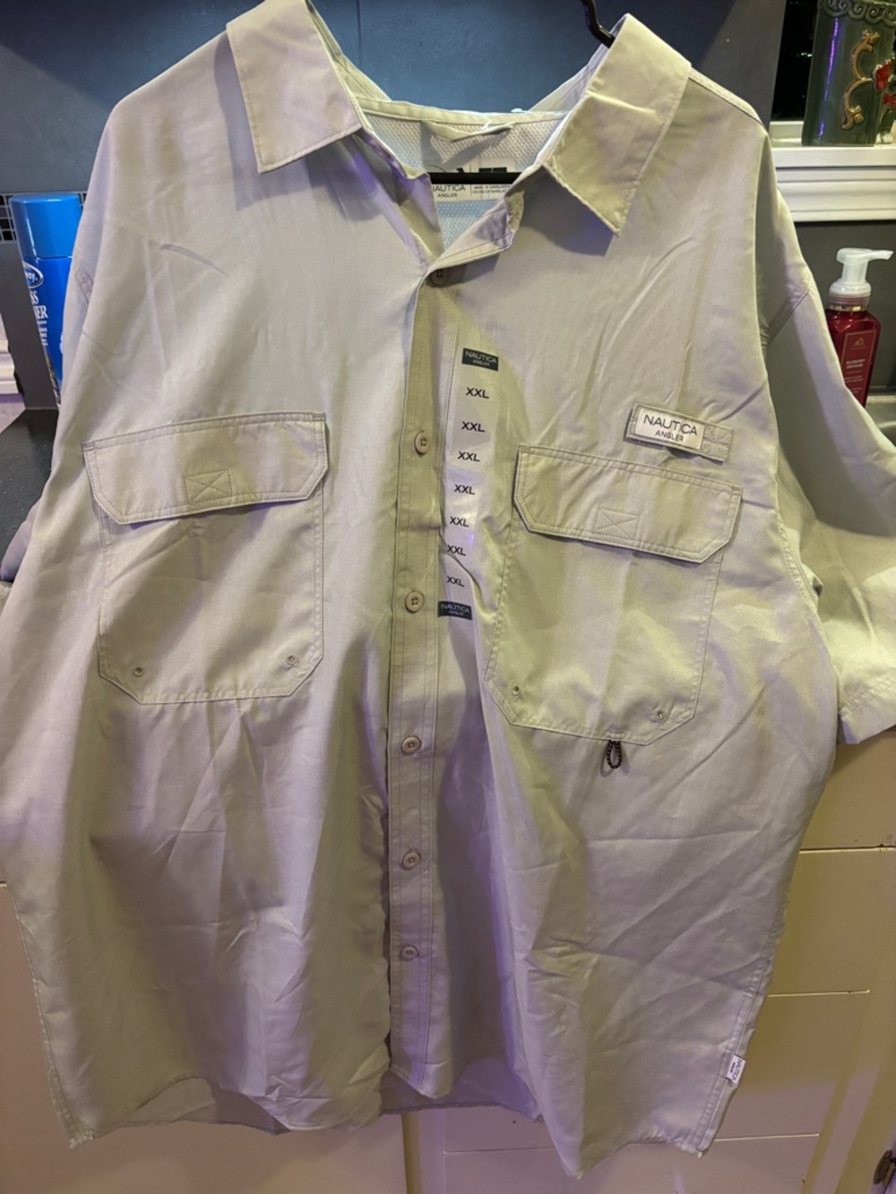 Nautica Angler Men's Short-Sleeve Button-Down Shirt in Light Grey Heather XXL
